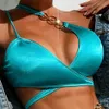 Swimwear pour femmes Sexy Blue One épaule Bikini Set 2023 Bandage de maillots de bain sans bretelles Bandage de maillots de bain perles de maillot de bain Bikini J240403 J240403