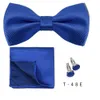 Bow Ties Bow Set 3-stycken Solid Color Mens Bow Pocket Square Shirt Manschettknappar Halsband Bow Business Wedding Decoration Tie C240412