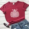 Women's T Shirts Mandala Pumpkin T-shirt Aesthetic Autumn Short Sleeve Thanksgiving Tshirt Fashion Women Graphic Halloween Yellow Top Tee