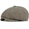ケチなブリム帽子ht3336秋の冬の帽子濃い温かいメンズベレーヴィンテージウールパパアイビーオクタゴンニュースボーイズフラットQ240403