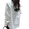 Kadınlar Yaka Dönüş Sonbahar Kış Kalınlaşması Geri 3D Logo Gevşek Bluz Desinger Gömlek MLXL