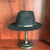 Шляпа шляпы широких краев ведро ретро шерстяные женские пальто федора шляпа зима элегантный гангстерский крестный отец мафия 56-58 см Z18 YQ240407