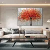 Grote rode verlof Tree Oil Painting Abstract Red Tree Decoratief schilderij Woonkamer Canvas schilderen Natuurlijk Home Decor Handgemaakt schilderij