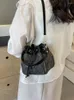 Totes Personal Women's Bucket Shoulder Bags 2024 Spring Autumn Contrast Patchwork Zip Drawstring Mini Handlebags Crossbody Bag