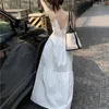 Sukienki swobodne 50JB Kobiety cienkie ramiona paski seksowne v szyję wiązane plecy warstwy Linia długa sukienka