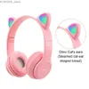 Cep Telefonu Kulaklıklar Çocuk Kızlar Stereo Müzik Kulaklıklı Flaş Sevimli Kediler Kulaklar Buharda Kara Şeklinde Ekmek Kablosuz Kulaklık Ses Kontrolü Bluetooth Uyumlu Cart