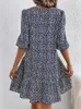 Casual Dresses 2024 Spring Summer Floral Print Mini For Women Fashion Loose Lady Vestidos Vacation Half ärmar A-line klänning