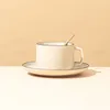 Mugs Coffee Accessories Mug Ceramics Cup Three -Pally Set met schotel en lepel handgemaakte Nordic Style -items