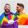 Dekorative Objekte Figuren 10 Pack Rainbow Folding Fans Hand gehalten Pride Fan Gay LGBT für Partys Festival Events Tanzzubehör Dr. Dhogv