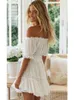 Summer Two Piece Set Bohemian Casual Beach Skirts 2Pcs Sets Lace Off Shoulder Crop Tops and Short Pleated Skirt 240402