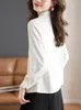 Ankunftshemd Damenbluse Vintage Arbeit Casual Tops Chic Plissee Chiffon Bow Elegante Frauen Business Shirts 240407