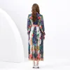 Designer vintage Floral Maxi Shirt Dress Women Button Blood Manga Cardigan Resorts Dresses Runway Ladies Belt impresso Casual Beach Party Robes Roush