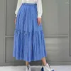 Rokken 2024 vrouwen katoen popelin blauwe streep elastische hoge taille a-line midi rok