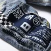 Men's Jeans Mens patchwork torn jeans with plaid patches and elastic denim pants with thin tapered Distressed TrousersL2403