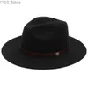 Breda breim hattar hink fashionabla mens ull filt trilby fedora hatt lämplig för herrar bred topp pappa cloche panama sombrero yq240407