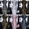 Bow Ties Black And Silver Paisley Floral Men's Gray Blue Pink Wedding Accessories Neck Tie Set Handkerchief Cufflinks Gift For Men
