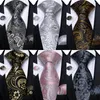 Laço amarra preto e prata Paisley Floral Men's Grey Azul Pink Wedding Acessórios de casamento pescoço conjunto lenço de punhos do lenço para homens