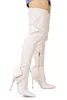 Boots Ivory Stretch Fabric Thin Heeled Over The Knee High Women Slim Fit Back Butterfly Knot Pointed Toes Thigh Long Bota