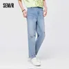 Heren jeans semir jeans heren heren taps toelopend ultradunne 2024 zomer nieuwe nieuwe Koreaanse stijl trend heren split broek trendl2403