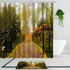 Shower Curtains Forest Stream Water Wooden Corridor Scenery Curtain Fallen Leaves Jungle Natural Landscape Bathroom Set Non-Slip Carpet