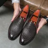 Casual schoenen weven patroon lederen mode heren loafers dagelijkse slip-on flat-driving business