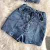 Women's Tracksuits Denim Shorts Sets For Women Girls Turn Down Collar Hollow Out Short Shirts Jeans 2 Pieces Clothing Outfits