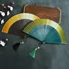 Decorative Figurines Gradient Color Japanese Style Folding Fan Silk Cloth Small Flower Carving Blank Handicraft