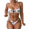 Women's Swimwear 2024 Print Two Pieces Low Waist Padded Bikinis Sexy Push Up Backless Adjusted Swimsuit Summer Comfy Big Breast