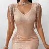 Élégant robe de gland à paillettes en or 2024 Femmes d'été Souchée V Couce Bodycon Sexy Club Sparkly Mini Vestidos de Festa