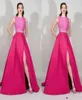 Two Piece Fuchsia Prom Dresses 2016 Design with Sexy High Side Slit A Line Vestidos de Festa Lace Applique Formal Evening Party Go4301861