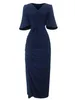 Robes de fête robe A-Line Navy Office droit Lady Slim Fit Bodycon Evening Evening Crayon Femme d'anniversaire Slit