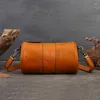 Bakken vrouwen mode echt leer beknopt vintage mini cilinder duffle tas handtas kussen schoudertas crossbodybag dagelijks