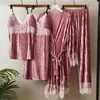 Vêtements à domicile vert 4pcs pyjamas combinaison de vêtements de nuit décontractés pyjamas femmes de nuit d'automne