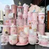 Stanleness Starbucks Cherry Blossom Cup Gradient Pink Cherry Blossom Blooming Mug Verre Paille Thermos Bag de couverture Pot Pot C66T