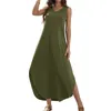 Sıradan Elbiseler Kadınlar 2024 Yaz Gevşek Sundress Uzun Elbise Düz Renk Vekili V Boyun Bölünmüş Tshirt Maxi Elegant