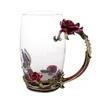 Xícaras picadas de esmalte de café xícara de chá caneca de chá 3d Rose Butterfly Glass Wedding Gift elegante esculpido com colher tazas de cafe lb