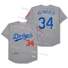 Maglia da baseball di spedizione gratuita 42 Jackie Robinson Brooklyn 32 Sandy Koufax 34 Fernando Valenzuela Los Black Cream Angeles White Grey Size S-4xl