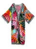 Summer Beachwear Cover Up Boho Multicolor Print Plus Size Kimono House Dress 2024 Women Holida