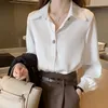 Button Up Spring White Office Outfits Clothes Formal Long Sleeve Satin Womens Shirt Blouse Wear To Work Silk Tops for Women S 240407