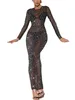 Zjljaychou Women S Sexy Mesh Beach Bikini Swimsuit Cover-Up Pearl Rhinestone Mesh Beach Dress Skin 240325를 통해보십시오.