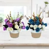 Decorative Flowers Cotton Thread Woven Flower Basket Floral Arrangement Fake Small Bonsai Potted Plants Ornament Wedding Party Home