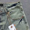 Shorts masculins 2024 Jeans de marque violette avec bords et trous rétro lavés pour shorts pour hommes J240407