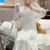 Prinsessan stil underkläder för kvinna söt spets sömnkläder för att sova lösa hemkläder långärmad vår vit nattklänning kvinnor nattklänning kläder