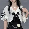 Party Dresses Japanese 2000s Style Y2k Soft Girl White Cape Black Patchworked Ruffle Dress Two Piece Set Woman 2024