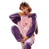 Vêtements maison Hooded 2pcs Pajamas Suit Flannel Nightwear Women Sleep Set Intime Lingerie Casual Long Man Skins Habots