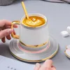 Koppar tefat europeiska pärlglasyr keramisk kaffekopp med lock fatsked set enkel porslin mjölk mugg eftermiddag te kontor drinkware