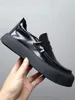 Casual Shoes Spring Autumn Round Toe Patent Leather Mens Loafers Fashion Slip-On Black Thick Platform Cowhide Genuine
