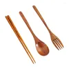 Din sets sets 1Pairs Chopstick Lepels Fork Handmade Japanse natuurlijke houten eetstokjes lepel set met cadeaubonische bamboe drop