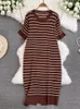 Party Dresses Lazy Striped Sticked Short Sleeve T-Shirt Dress for Women 2024 Spring and Summer Loose Straight Long K250