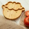 3pcs bébé alimentation bol à dîner assiette enfants alimentant la vaisselle de table de dessin en bambou en bois non glissant pour la vaisselle cuillère